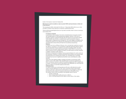 Permissions document for carol singing events