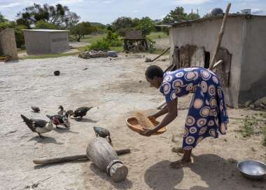 Nyarai making home formulated feed for her livestock